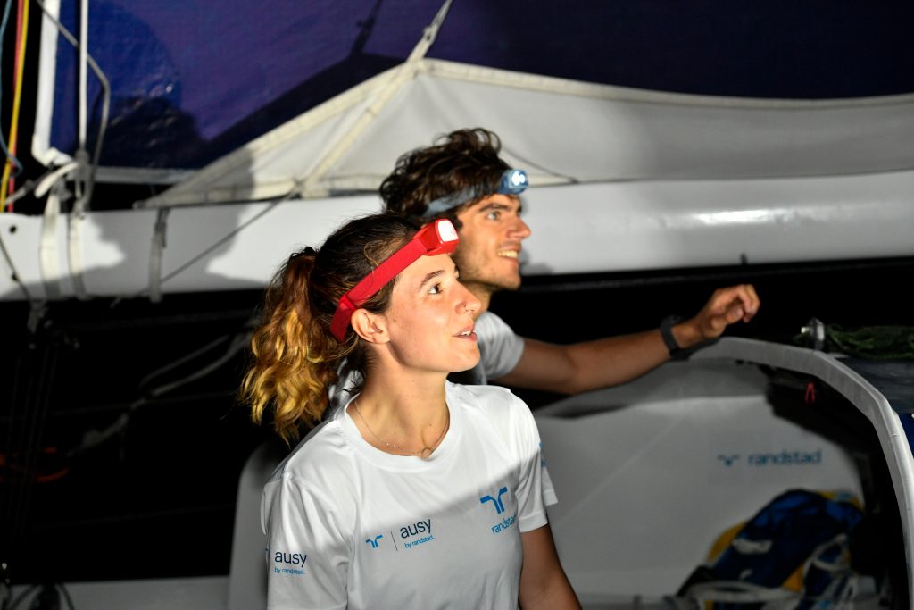 FORT DE FRANCE, MARTINIQUE - DECEMBER 1 : Class 40 Randstad - Ausy, skippers Fortin Clara and Louchart Martin, are taking 31st place in their category of the Transat Jacques Vabre, in Fort de France, Martinique, on December 1, 2021.